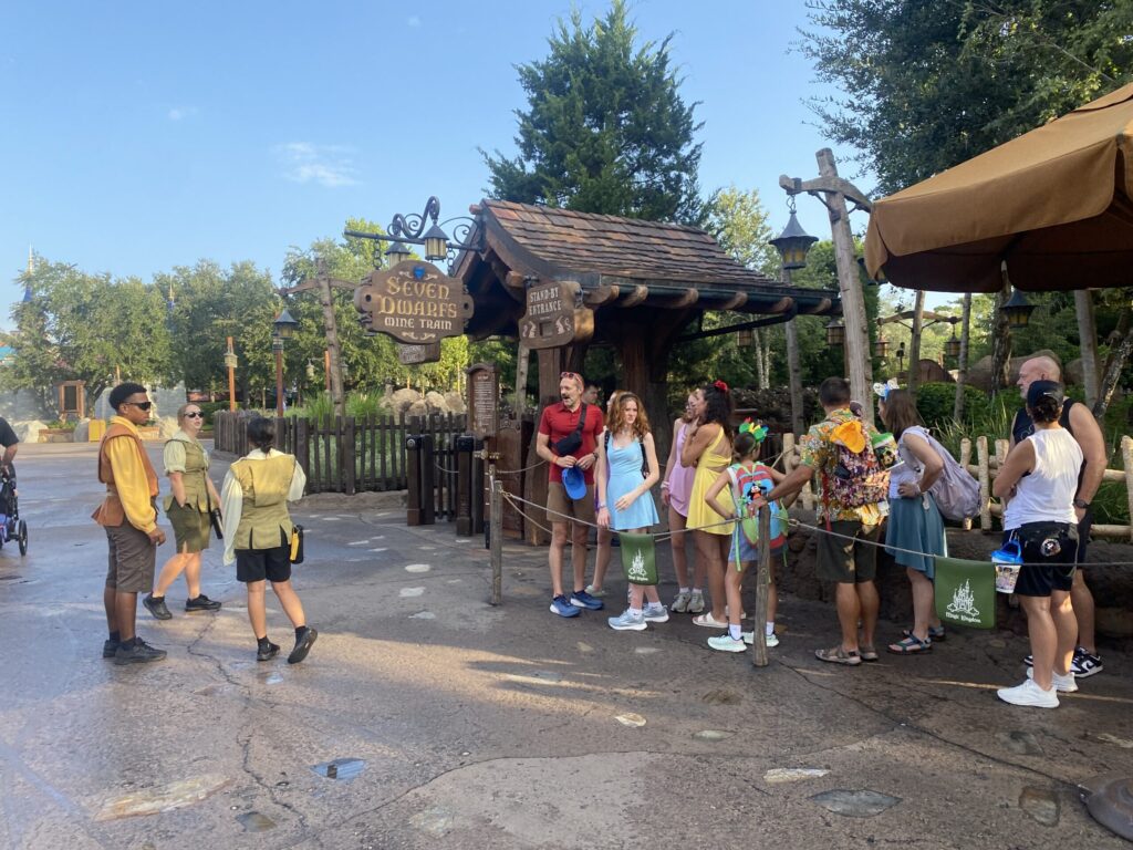 Crowd forming at Seven Dwarfs Mine Train