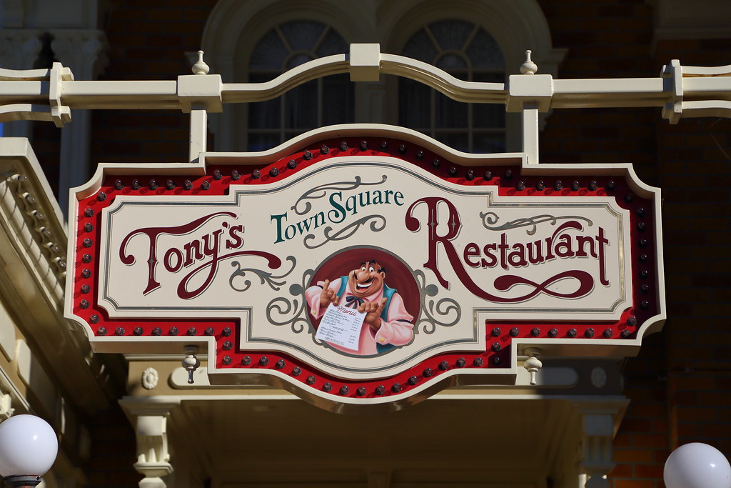 Sign outside of Tony's Town Square Restaurant in Magic Kingdom