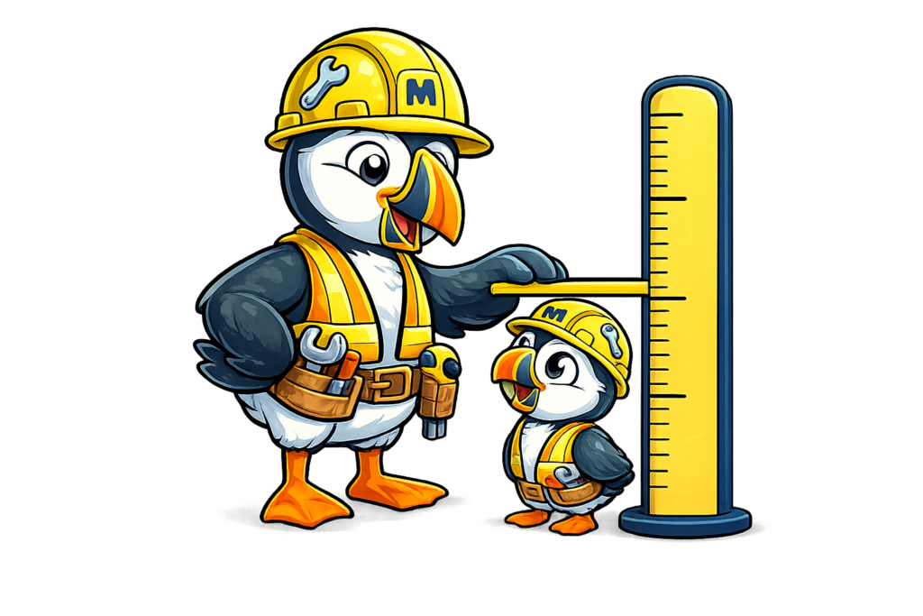 Magical Blueprint puffin measuring child height - Disney World ride height calculator showing a child's height measured against ride requirements