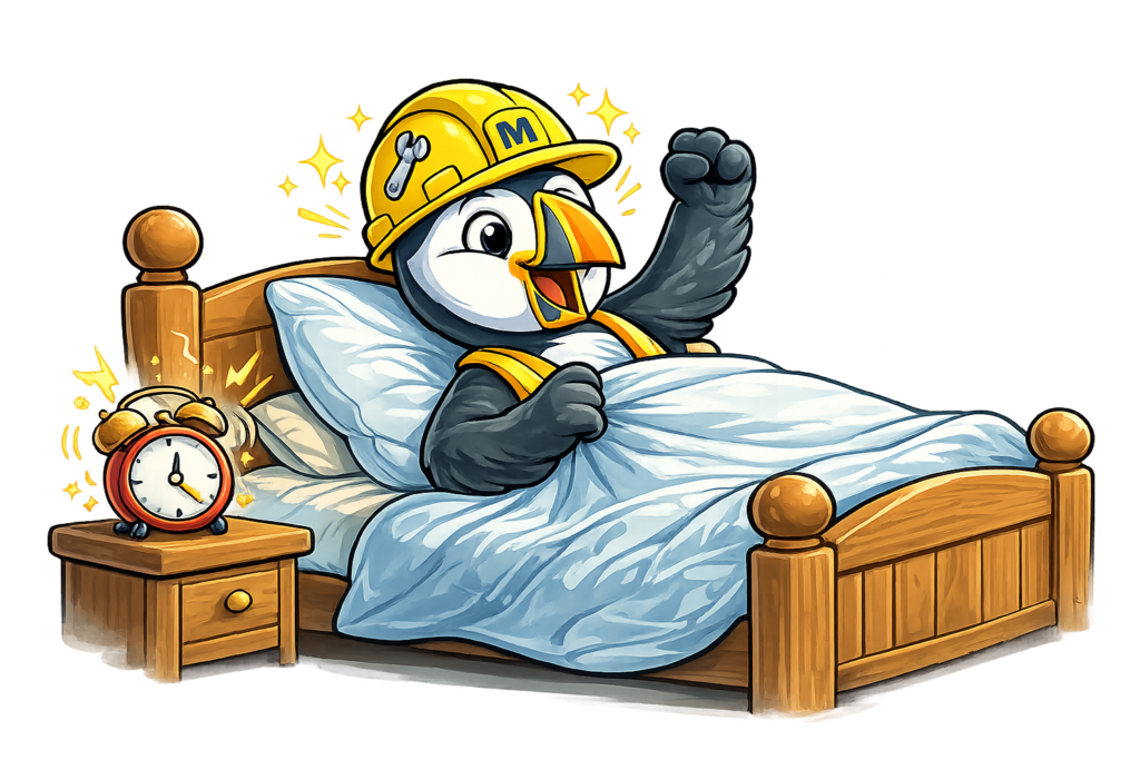 Magical Blueprint Puffin waking up for Disney World Early Park Entry