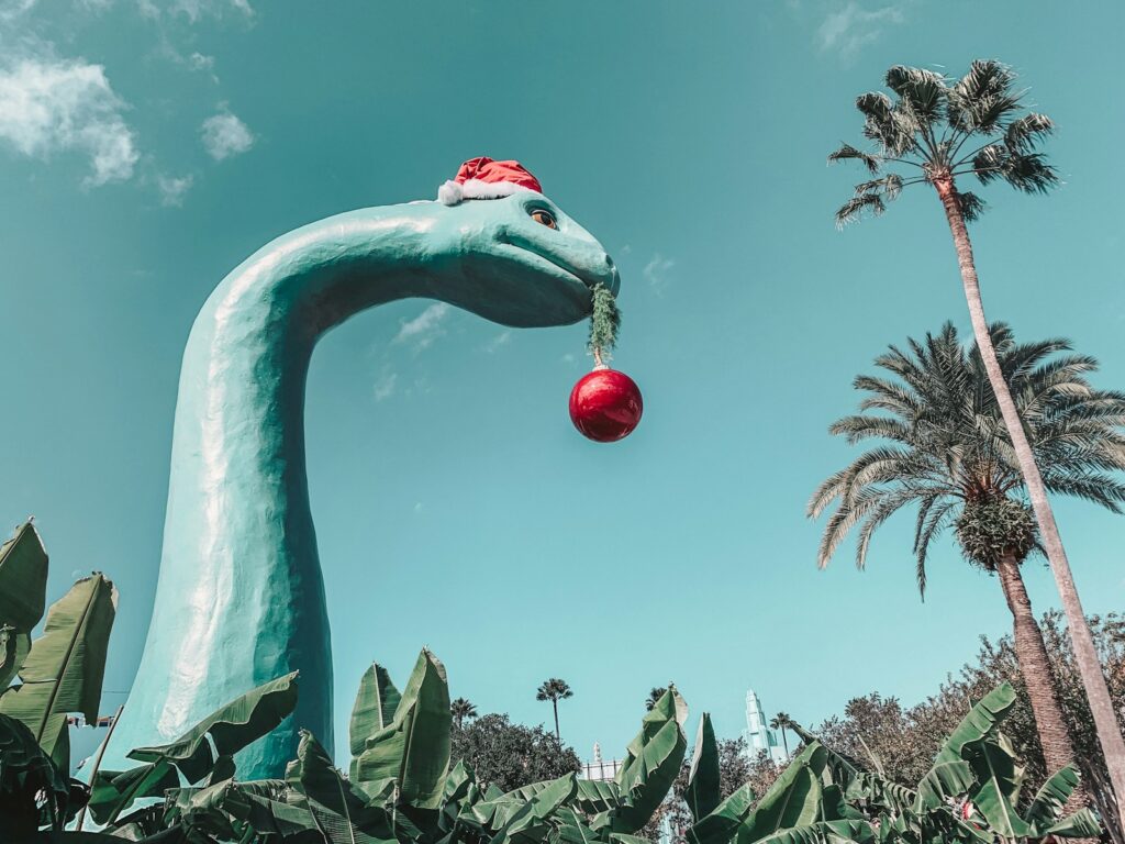 Gertie the Dinosaur decorated for Jollywood Nights